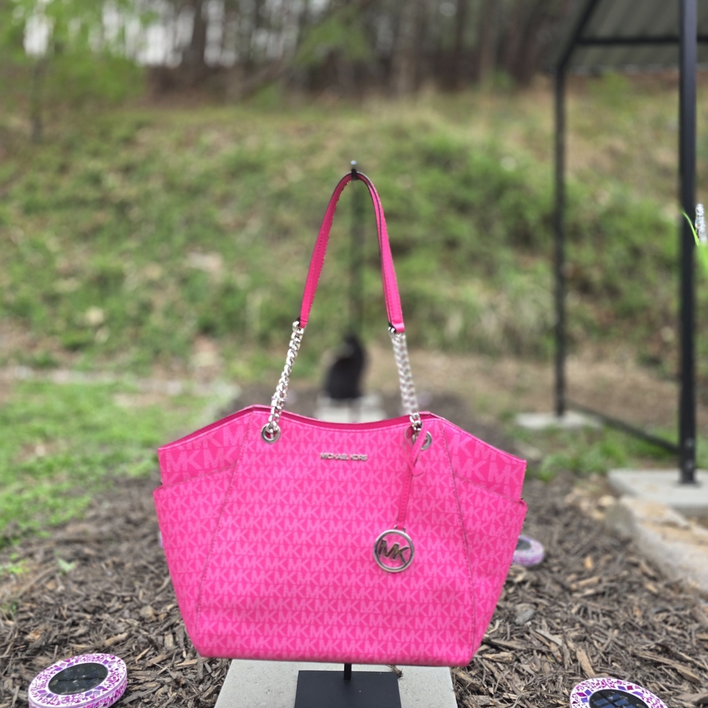 Michael Kors Hot Pink Jet Set Tote And Wallet